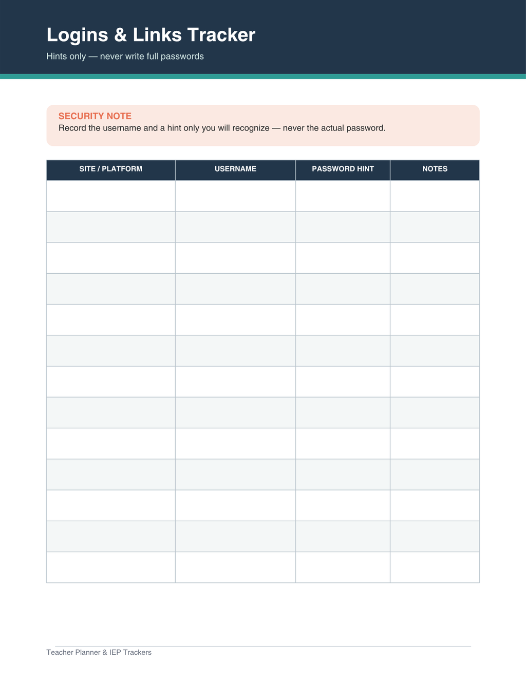Teacher Cabinet (Teacher Life Planner + IEP/Classroom Trackers)