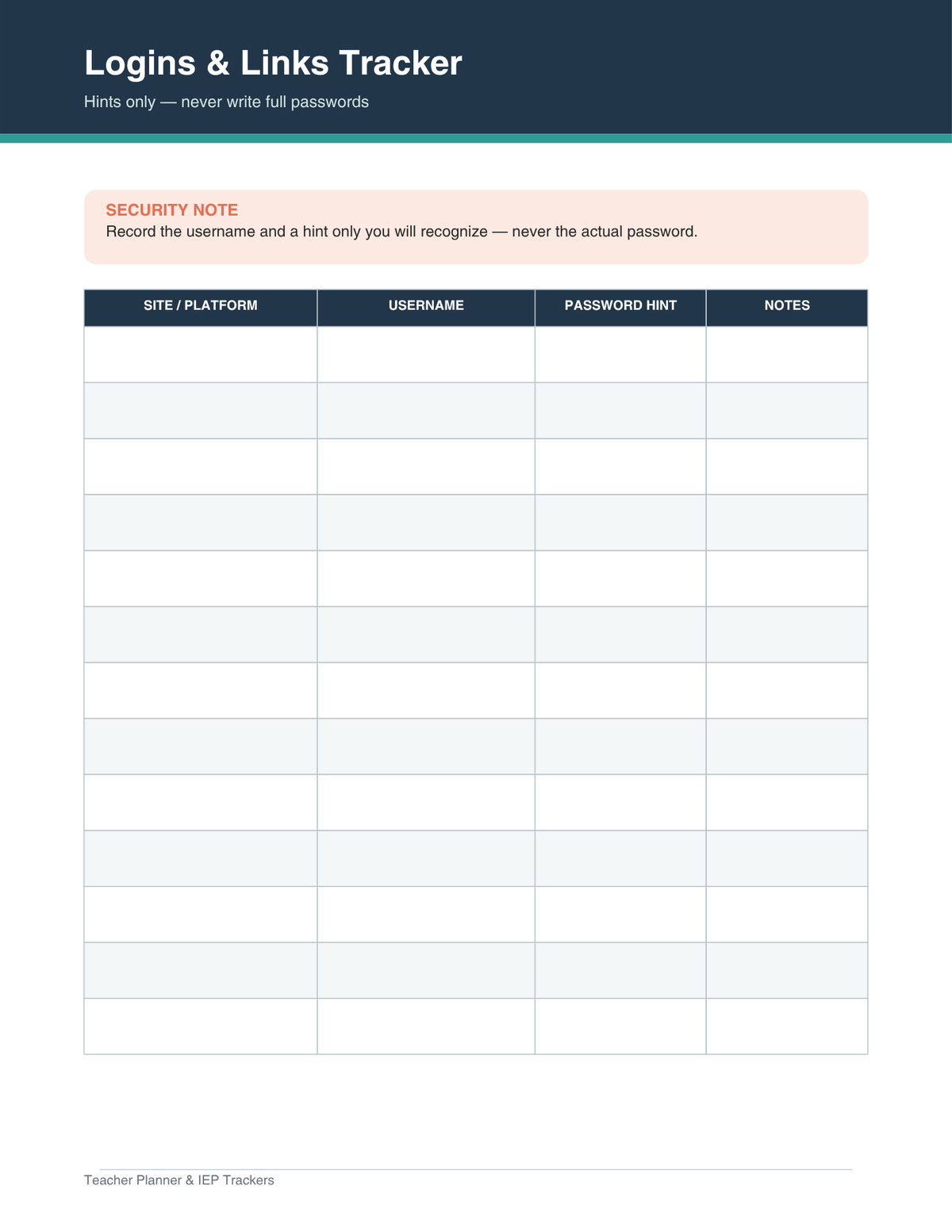 Teacher Cabinet (Teacher Life Planner + IEP/Classroom Trackers)