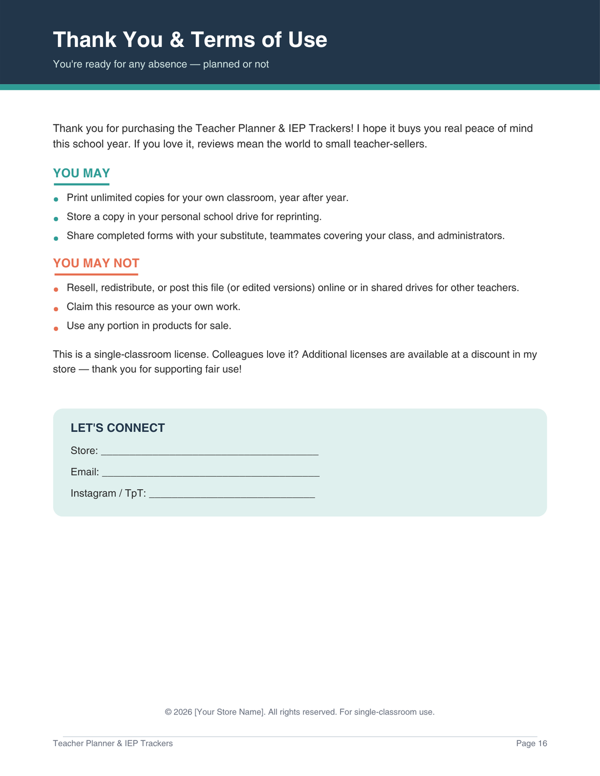 Teacher Cabinet (Teacher Life Planner + IEP/Classroom Trackers)