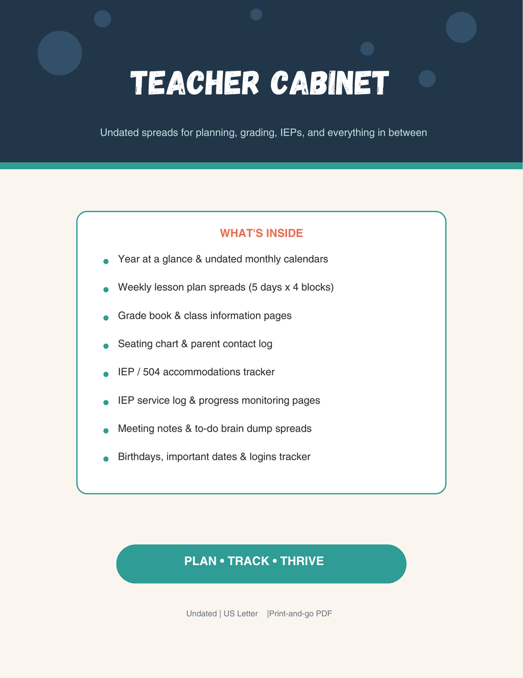Teacher Cabinet (Teacher Life Planner + IEP/Classroom Trackers)