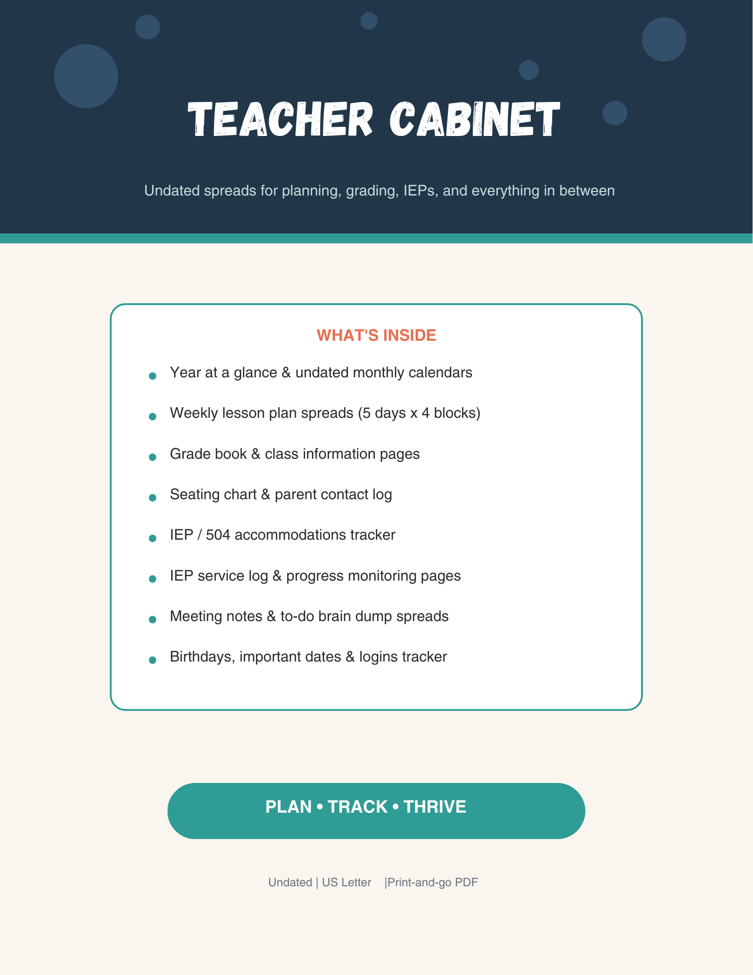 Teacher Cabinet (Teacher Life Planner + IEP/Classroom Trackers)