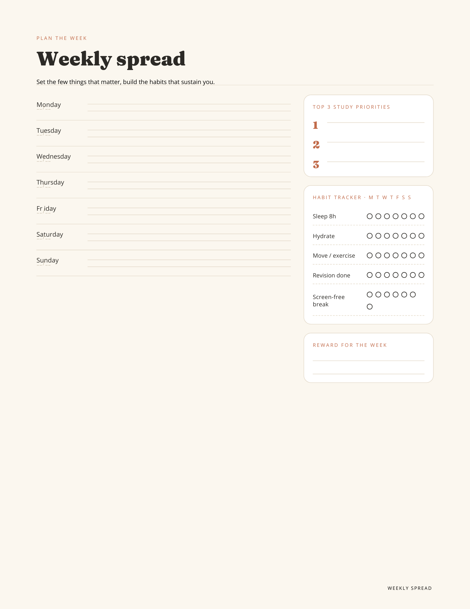 Study Revision Planner (Bundle) | Exam Tracker, Weekly & Daily Pages